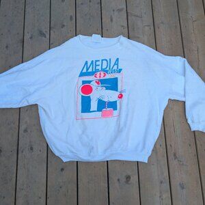 Mac.D Pullover Sweatshirt Men's XL White Fleece Media West Crew Neck Cotton